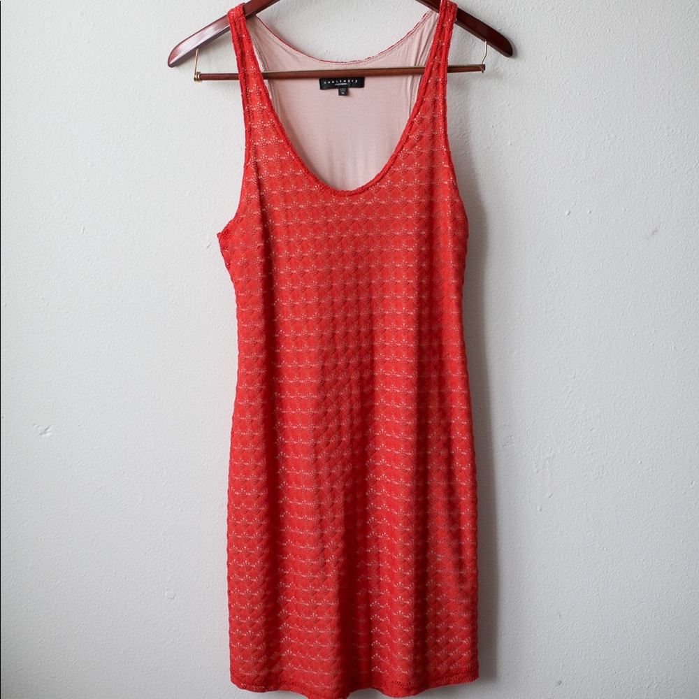 Red-Orange, racer-back, tank-top skirt.